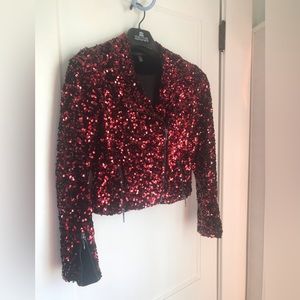 White House Black Market red sequin motorcycle biker jacket small